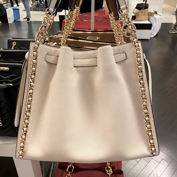 Michael Kors Mina Large Chain Shoulder Bag Tote Light Cream - Picture 9 of 11